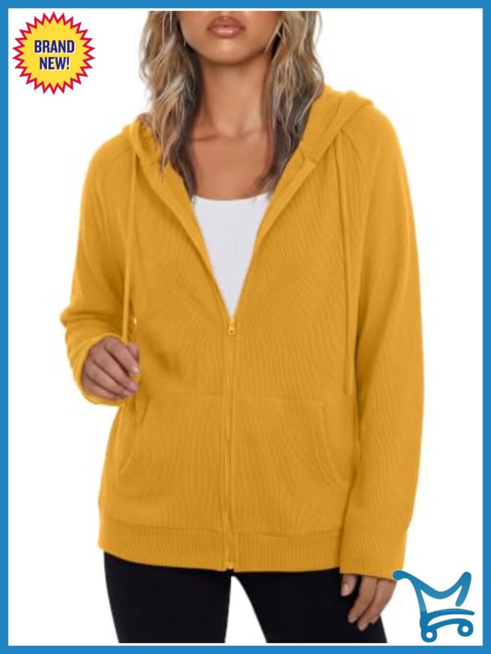 Waffle Knit Zip Up Hoodie Long Sleeve Sweatshirt
